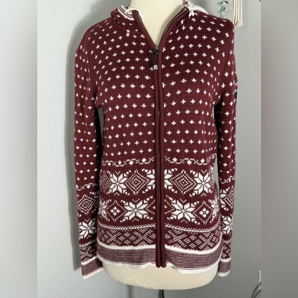 Obermeyer logo full zip up wool sweater burgundy size small ** - Picture 1 of 12